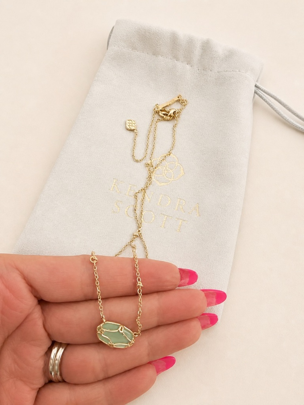 Kendra Scott Gold Necklace with Mint Green Pendant